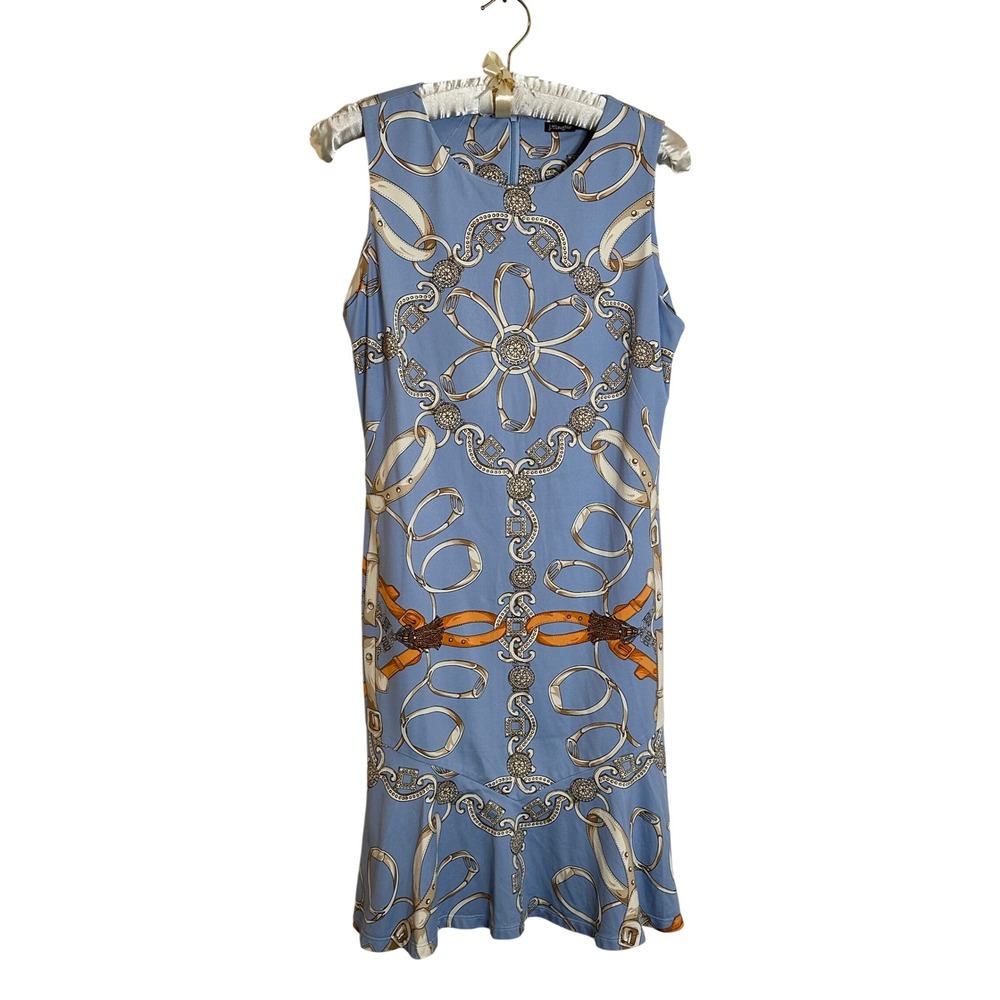 J. McLaughlin Catalina Cloth Sleeveless Dress Size S Blue Equestrian Ruffle Hem - Picture 1 of 8